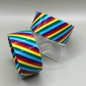 Bundle 2 candy stripe colorful bangle bracelets, layering, stackable, wide.
